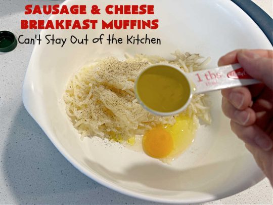 Sausage and Cheese Breakfast Muffins | Can't Stay Out of the Kitchen | these fabulous #BreakfastMuffins include #sausage, #CheddarCheese & #eggs in a cheesy #HashBrown crust. The #muffins are seasoned delightfully & one of the best #breakfast options you'll ever find. Great reheated & can be frozen. #pork #HolidayBreakfast #SausageAndCheeseBreakfastMuffins