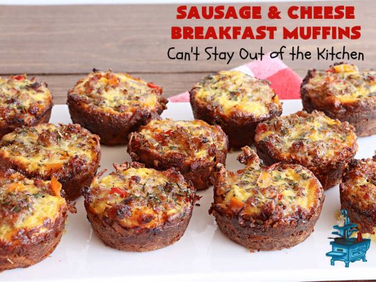 Sausage and Cheese Breakfast Muffins | Can't Stay Out of the Kitchen | these fabulous #BreakfastMuffins include #sausage, #CheddarCheese & #eggs in a cheesy #HashBrown crust. The #muffins are seasoned delightfully & one of the best #breakfast options you'll ever find. Great reheated & can be frozen. #pork #HolidayBreakfast #SausageAndCheeseBreakfastMuffins