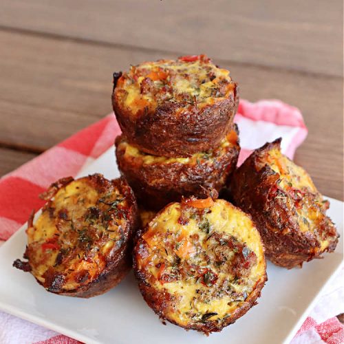 Sausage and Cheese Breakfast Muffins | Can't Stay Out of the Kitchen | these fabulous #BreakfastMuffins include #sausage, #CheddarCheese & #eggs in a cheesy #HashBrown crust. The #muffins are seasoned delightfully & one of the best #breakfast options you'll ever find. Great reheated & can be frozen. #pork #HolidayBreakfast #SausageAndCheeseBreakfastMuffins