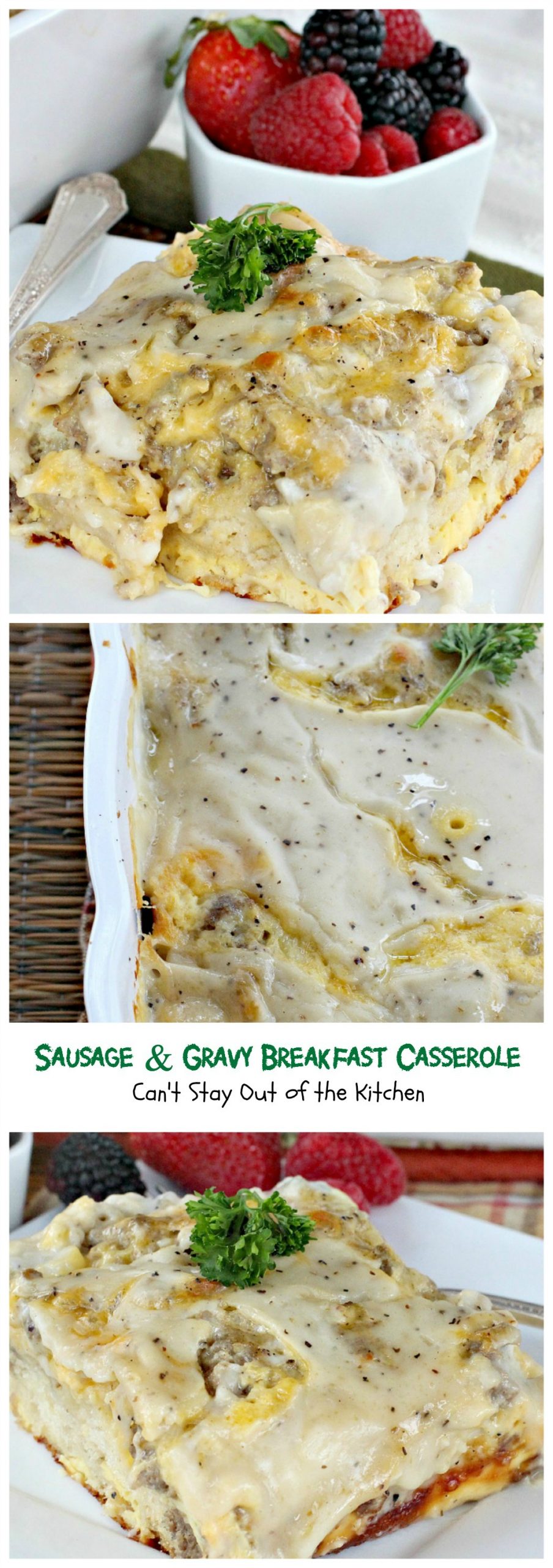 Sausage and Gravy Biscuit Casserole | Can't Stay Out of the Kitchen | one of the BEST #breakfast #casseroles you'll ever eat. This one tastes just like eating #sausage #biscuits and #gravy!