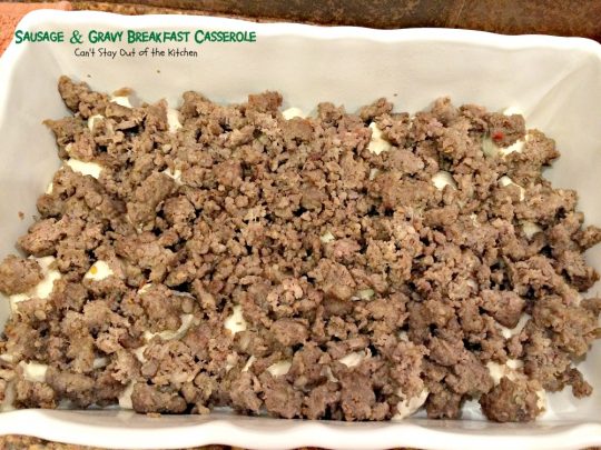 Sausage and Gravy Biscuit Casserole | Can't Stay Out of the Kitchen | one of the BEST #breakfast #casseroles you'll ever eat. This one tastes just like eating #sausage #biscuits and #gravy!