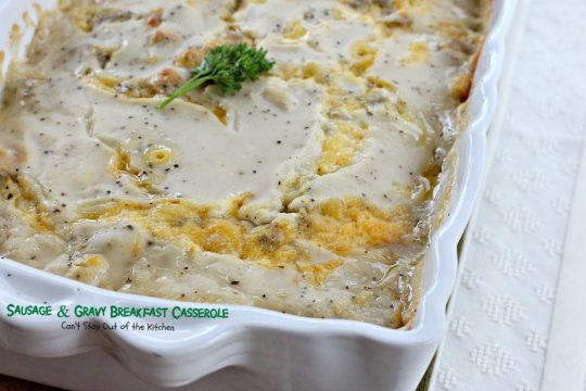 Sausage and Gravy Biscuit Casserole | Can't Stay Out of the Kitchen | one of the BEST #breakfast #casseroles you'll ever eat. This one tastes just like eating #sausage #biscuits and #gravy!