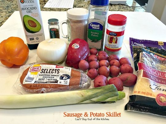 Sausage and Potato Skillet | Can't Stay Out of the Kitchen | this delicious one-dish supper is super quick and easy to make. I used nitrate-free #sausage #redpotatoes & #goudacheese. #pork