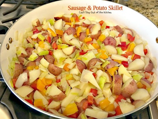 Sausage and Potato Skillet | Can't Stay Out of the Kitchen | this delicious one-dish supper is super quick and easy to make. I used nitrate-free #sausage #redpotatoes & #goudacheese. #pork