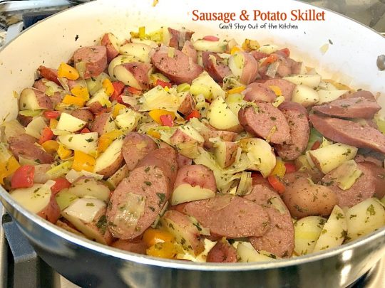 Sausage and Potato Skillet | Can't Stay Out of the Kitchen | this delicious one-dish supper is super quick and easy to make. I used nitrate-free #sausage #redpotatoes & #goudacheese. #pork