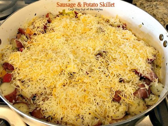 Sausage and Potato Skillet | Can't Stay Out of the Kitchen | this delicious one-dish supper is super quick and easy to make. I used nitrate-free #sausage #redpotatoes & #goudacheese. #pork