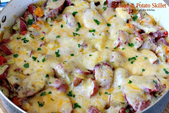 Sausage and Potato Skillet | Can't Stay Out of the Kitchen | this delicious one-dish supper is super quick and easy to make. I used nitrate-free #sausage #redpotatoes & #goudacheese. #pork