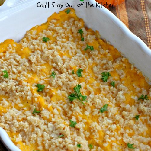 Savory Butternut Squash Bake | Can't Stay Out of the Kitchen | this savory #ButternutSquash #recipe includes a 6-#Cheese #Italian blend that makes this #casserole so mouthwatering our company all wanted seconds! Terrific for #holiday dinners too. #Easter #MothersDay #HolidaySideDish #ButternutSquashCasserole #Squash #SavoryButternutSquashBake
