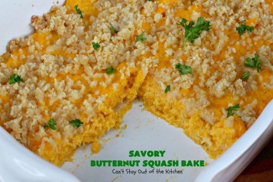 Savory Butternut Squash Bake | Can't Stay Out of the Kitchen | this savory #ButternutSquash #recipe includes a 6-#Cheese #Italian blend that makes this #casserole so mouthwatering our company all wanted seconds! Terrific for #holiday dinners too. #Easter #MothersDay #HolidaySideDish #ButternutSquashCasserole #Squash #SavoryButternutSquashBake