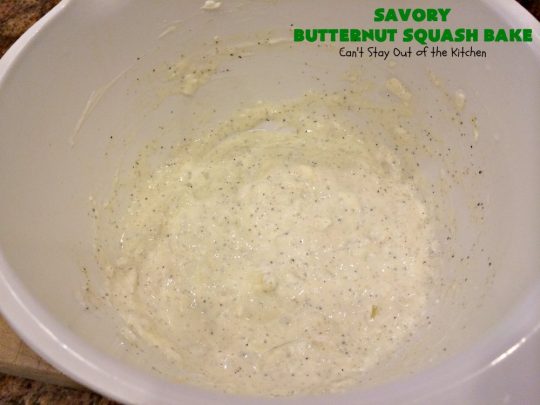 Savory Butternut Squash Bake | Can't Stay Out of the Kitchen | this savory #ButternutSquash #recipe includes a 6-#Cheese #Italian blend that makes this #casserole so mouthwatering our company all wanted seconds! Terrific for #holiday dinners too. #Easter #MothersDay #HolidaySideDish #ButternutSquashCasserole #Squash #SavoryButternutSquashBake