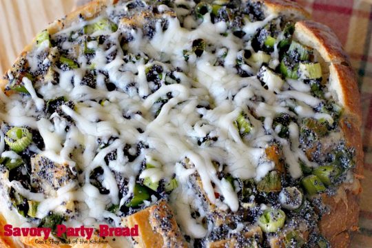 Savory Party Bread | Can't Stay Out of the Kitchen | this awesome #bread is a great #appetizer for any party. Quick, easy & so scrumptious you'll be drooling over every bite. #montereyjackcheese