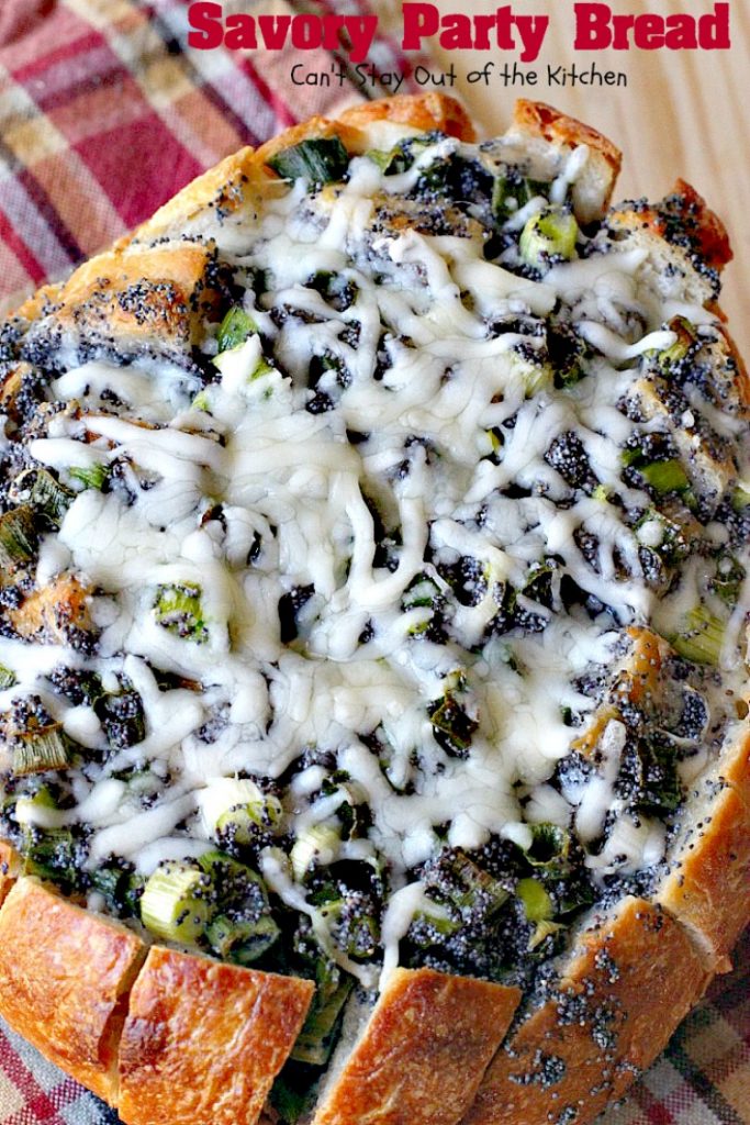 Savory Party Bread | Can't Stay Out of the Kitchen | this awesome #bread is a great #appetizer for any party. Quick, easy & so scrumptious you'll be drooling over every bite. #montereyjackcheese