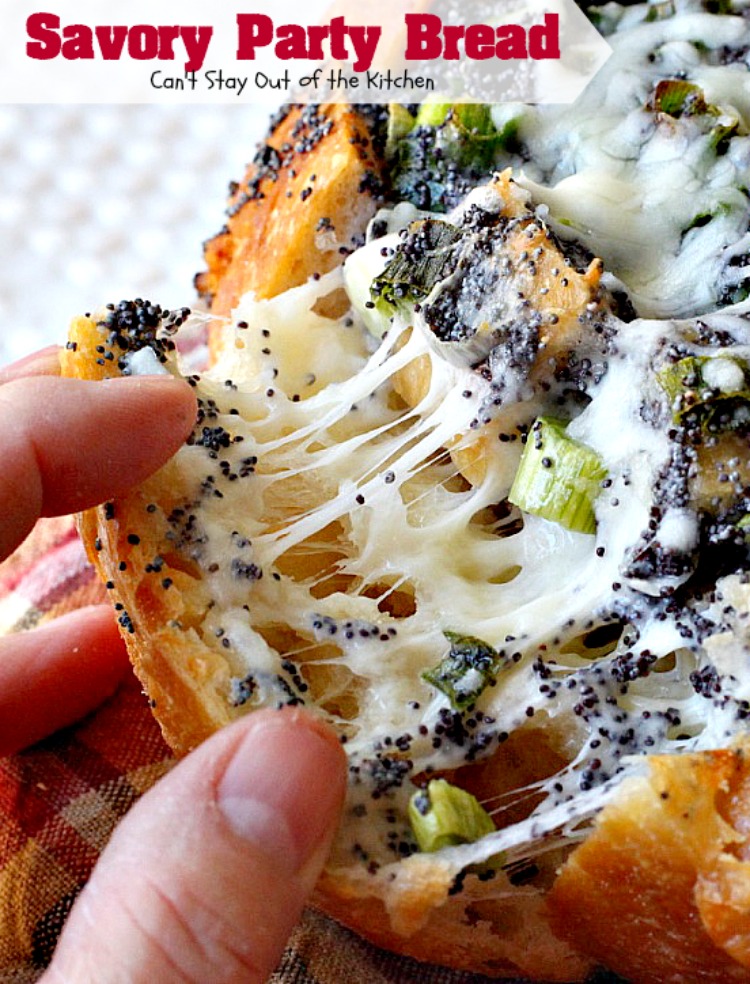 Savory Party Bread | Can't Stay Out of the Kitchen | this awesome #bread is a great #appetizer for any party. Quick, easy & so scrumptious you'll be drooling over every bite. #montereyjackcheese