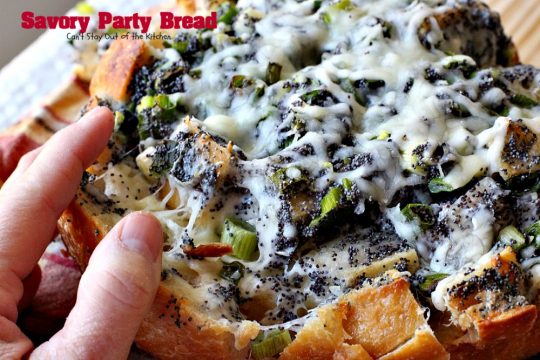 Savory Party Bread | Can't Stay Out of the Kitchen | this awesome #bread is a great #appetizer for any party. Quick, easy & so scrumptious you'll be drooling over every bite. #montereyjackcheese