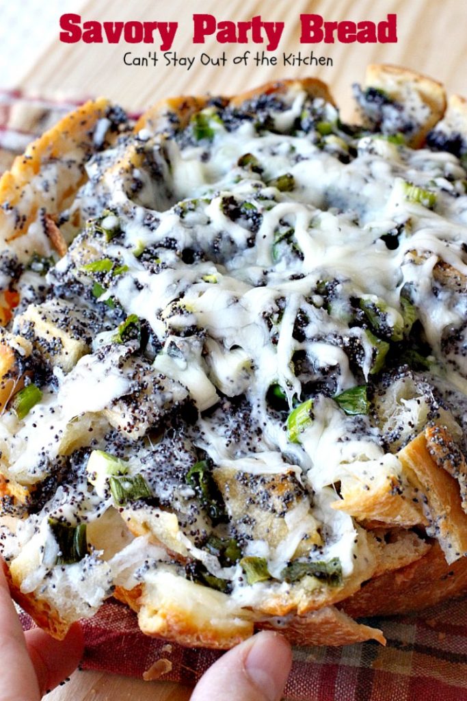 Savory Party Bread | Can't Stay Out of the Kitchen | this awesome #bread is a great #appetizer for any party. Quick, easy & so scrumptious you'll be drooling over every bite. #montereyjackcheese