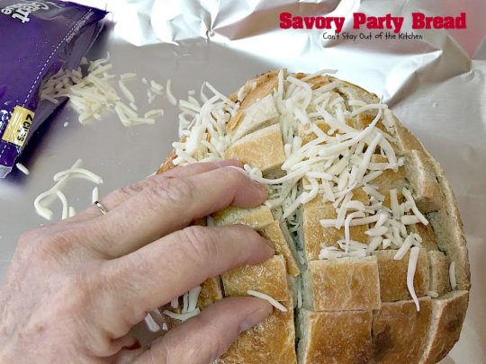 Savory Party Bread | Can't Stay Out of the Kitchen | this awesome #bread is a great #appetizer for any party. Quick, easy & so scrumptious you'll be drooling over every bite. #montereyjackcheese