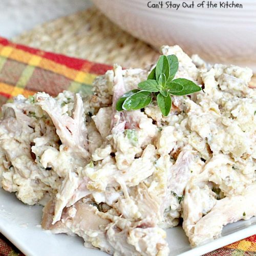 Scalloped Chicken | Can't Stay Out of the Kitchen | this family favorite #chicken entree is so quick and easy using only 6 ingredients. Great way to use up leftover rotisserie chicken, too. #StoveTopStuffingMix