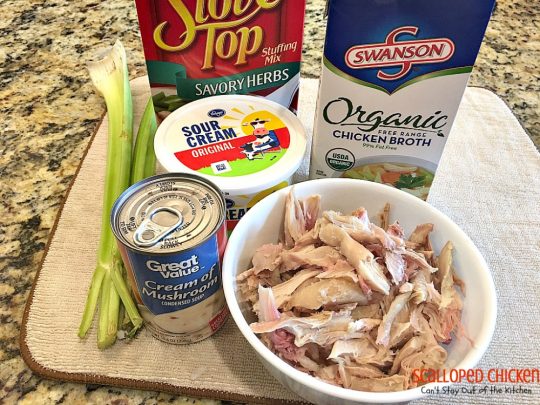 Scalloped Chicken | Can't Stay Out of the Kitchen | this family favorite #chicken entree is so quick and easy using only 6 ingredients. Great way to use up leftover rotisserie chicken, too. #StoveTopStuffingMix