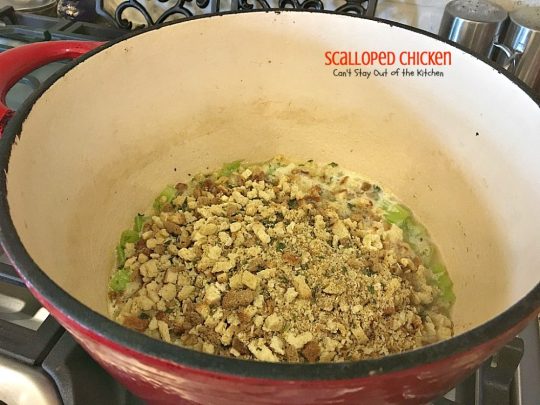 Scalloped Chicken | Can't Stay Out of the Kitchen | this family favorite #chicken entree is so quick and easy using only 6 ingredients. Great way to use up leftover rotisserie chicken, too. #StoveTopStuffingMix