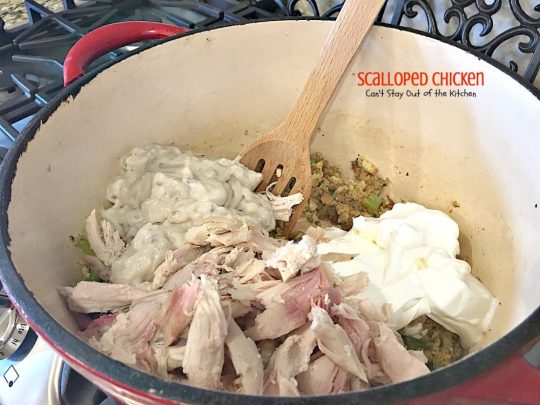 Scalloped Chicken | Can't Stay Out of the Kitchen | this family favorite #chicken entree is so quick and easy using only 6 ingredients. Great way to use up leftover rotisserie chicken, too. #StoveTopStuffingMix