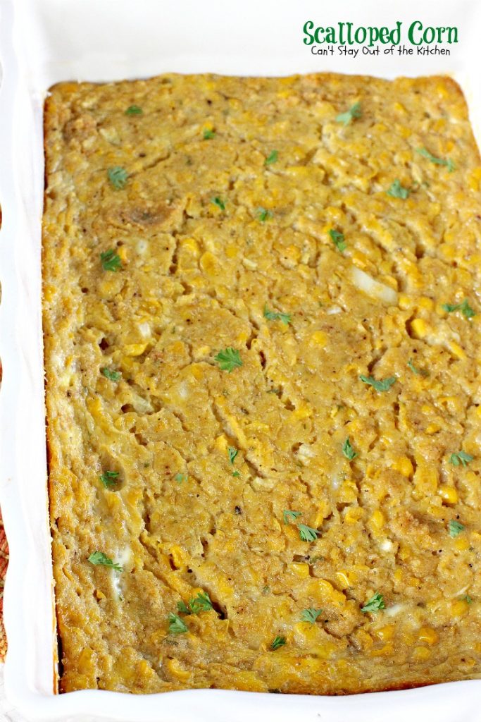 Scalloped Corn | Can't Stay Out of the Kitchen | quick and easy #corn #casserole that's a great #sidedish for #holidays or company.