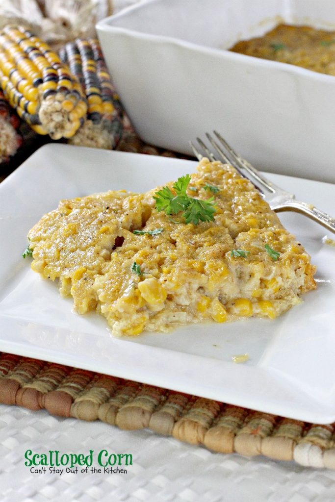 Scalloped Corn | Can't Stay Out of the Kitchen | quick and easy #corn #casserole that's a great #sidedish for #holidays or company.