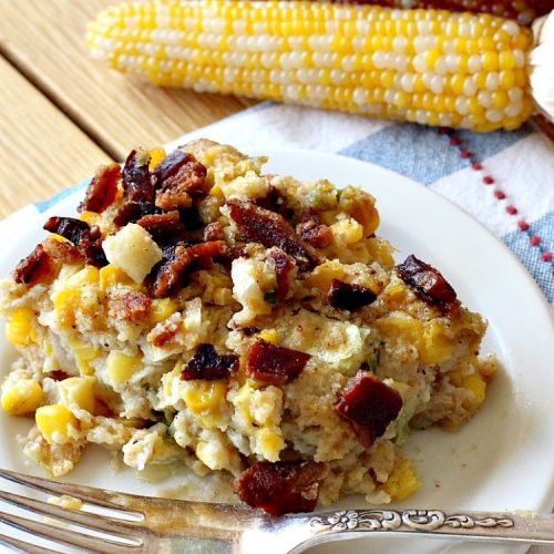 Scalloped Corn with Bacon | Can't Stay Out of the Kitchen | this fantastic #GooseberryPatch #recipe is absolutely mouthwatering & delicious. Yes, #bacon makes everything better! It's perfect for your #holiday dinners like #Thanksgiving or #Christmas since it's really easy to assemble & it always rates 5 stars when I make it. #corn #ScallopedCornWithBacon #HolidayCasserole #HolidaySideDish #ScallopedCorn
