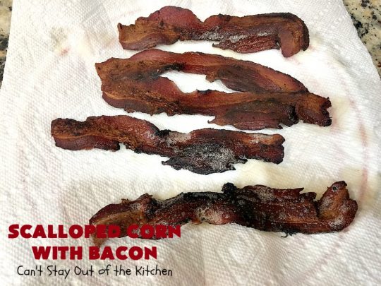 Scalloped Corn with Bacon | Can't Stay Out of the Kitchen | this fantastic #GooseberryPatch #recipe is absolutely mouthwatering & delicious. Yes, #bacon makes everything better! It's perfect for your #holiday dinners like #Thanksgiving or #Christmas since it's really easy to assemble & it always rates 5 stars when I make it. #corn #ScallopedCornWithBacon #HolidayCasserole #HolidaySideDish #ScallopedCorn