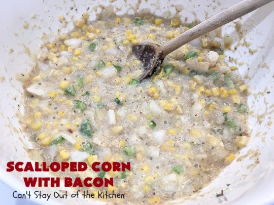 Scalloped Corn with Bacon | Can't Stay Out of the Kitchen | this fantastic #GooseberryPatch #recipe is absolutely mouthwatering & delicious. Yes, #bacon makes everything better! It's perfect for your #holiday dinners like #Thanksgiving or #Christmas since it's really easy to assemble & it always rates 5 stars when I make it. #corn #ScallopedCornWithBacon #HolidayCasserole #HolidaySideDish #ScallopedCorn