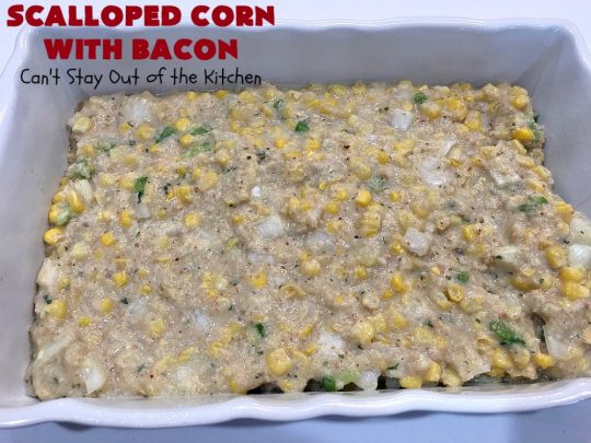 Scalloped Corn with Bacon | Can't Stay Out of the Kitchen | this fantastic #GooseberryPatch #recipe is absolutely mouthwatering & delicious. Yes, #bacon makes everything better! It's perfect for your #holiday dinners like #Thanksgiving or #Christmas since it's really easy to assemble & it always rates 5 stars when I make it. #corn #ScallopedCornWithBacon #HolidayCasserole #HolidaySideDish #ScallopedCorn