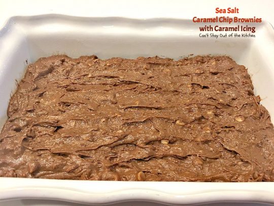 Sea Salt Caramel Chip Brownies with Caramel Icing | Can't Stay Out of the Kitchen | these #brownies are seriously addictive! #caramel chips and #chocolate explode in these heavenly goodies. Rich, decadent, divine! #dessert