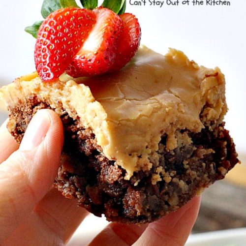 Sea Salt Caramel Chip Brownies with Caramel Icing | Can't Stay Out of the Kitchen | these #brownies are seriously addictive! #caramel chips and #chocolate explode in these heavenly goodies. Rich, decadent, divine! #dessert