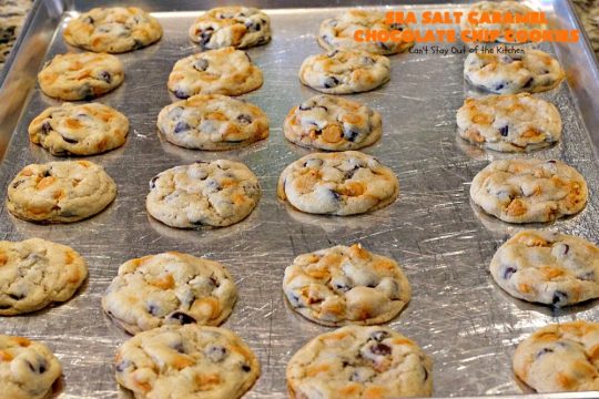Sea Salt Caramel Chocolate Chip Cookies | Can't Stay Out of the Kitchen | these #cookies are divine! They have double the #caramel & #chocolate chips so they're rich, decadent & heavenly. #dessert