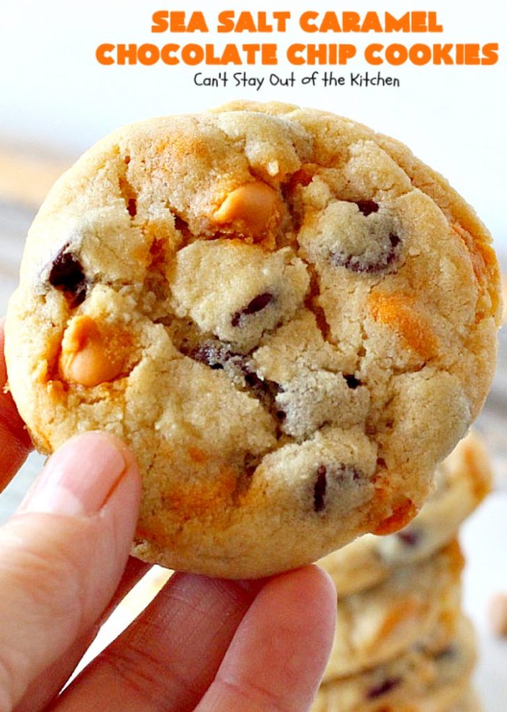 Sea Salt Caramel Chocolate Chip Cookies | Can't Stay Out of the Kitchen | these #cookies are divine! They have double the #caramel & #chocolate chips so they're rich, decadent & heavenly. #dessert