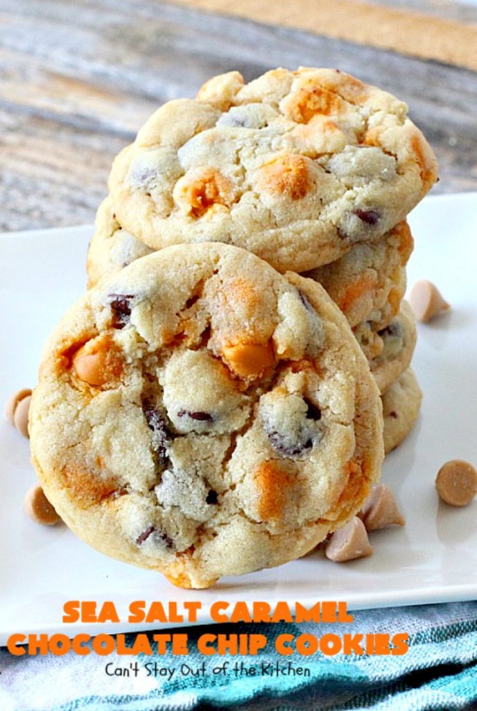 Sea Salt Caramel Chocolate Chip Cookies | Can't Stay Out of the Kitchen | these #cookies are divine! They have double the #caramel & #chocolate chips so they're rich, decadent & heavenly. #dessert