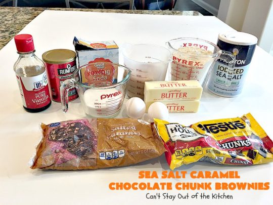 Sea Salt Caramel Chocolate Chunk Brownies | Can't Stay Out of the Kitchen | these fantastic #brownies are so rich & decadent. They're filled with #seasaltcaramel chips & #chocolate chunks. They're perfect for #tailgating parties, potlucks or summer #holiday fun. #dessert #caramel 