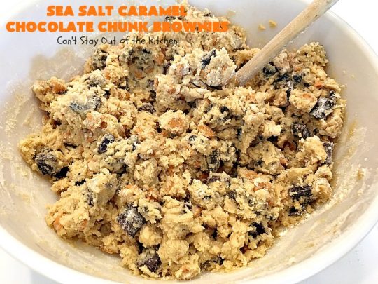 Sea Salt Caramel Chocolate Chunk Brownies | Can't Stay Out of the Kitchen | these fantastic #brownies are so rich & decadent. They're filled with #seasaltcaramel chips & #chocolate chunks. They're perfect for #tailgating parties, potlucks or summer #holiday fun. #dessert #caramel 