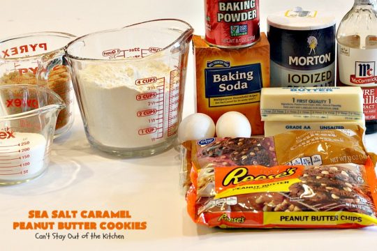 Sea Salt Caramel Peanut Butter Cookies | Can't Stay Out of the Kitchen | these amazing #cookies have #Reeses #peanutbutter chips & sea salt #caramel chips. Fabulous #dessert for #tailgating parties.