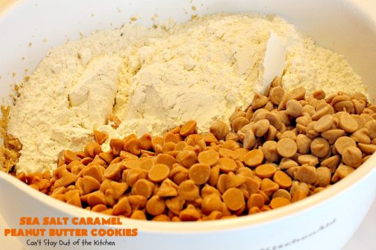 Sea Salt Caramel Peanut Butter Cookies | Can't Stay Out of the Kitchen | these amazing #cookies have #Reeses #peanutbutter chips & sea salt #caramel chips. Fabulous #dessert for #tailgating parties.