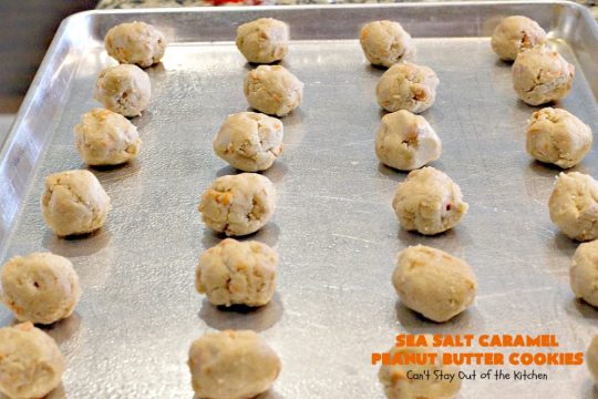 Sea Salt Caramel Peanut Butter Cookies | Can't Stay Out of the Kitchen | these amazing #cookies have #Reeses #peanutbutter chips & sea salt #caramel chips. Fabulous #dessert for #tailgating parties.