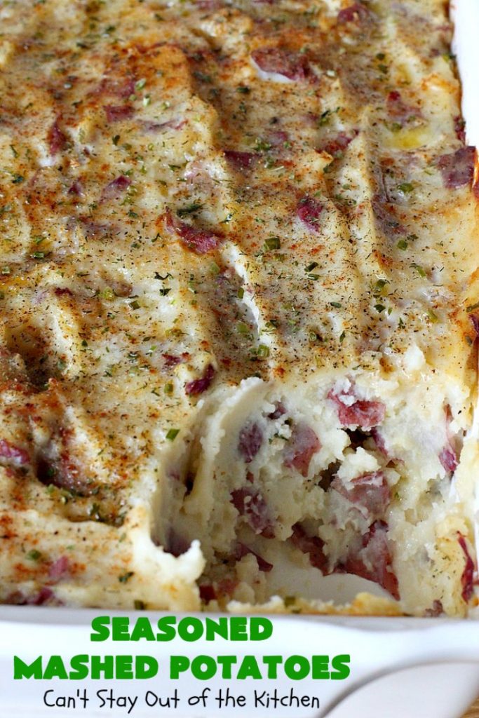 Seasoned Mashed Potatoes | Can't Stay Out of the Kitchen | this easy & delicious #sidedish is one of our favorite ways to enjoy #potatoes. The seasonings dress up #RedPotatoes in a fantastic way. Terrific for #holiday, company or family menus. #SeasonedMashedPotatoes #GlutenFree #MashedPotatoes #casserole #GlutenFreeSideDish #HolidaySideDish #EasterSideDish