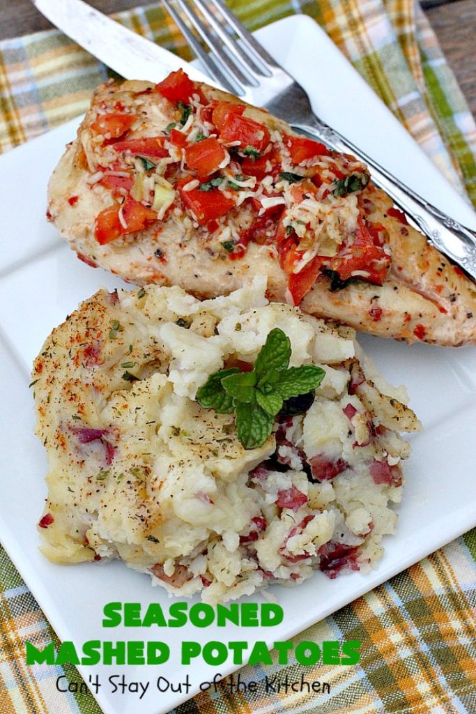 Seasoned Mashed Potatoes | Can't Stay Out of the Kitchen | this easy & delicious #sidedish is one of our favorite ways to enjoy #potatoes. The seasonings dress up #RedPotatoes in a fantastic way. Terrific for #holiday, company or family menus. #SeasonedMashedPotatoes #GlutenFree #MashedPotatoes #casserole #GlutenFreeSideDish #HolidaySideDish #EasterSideDish