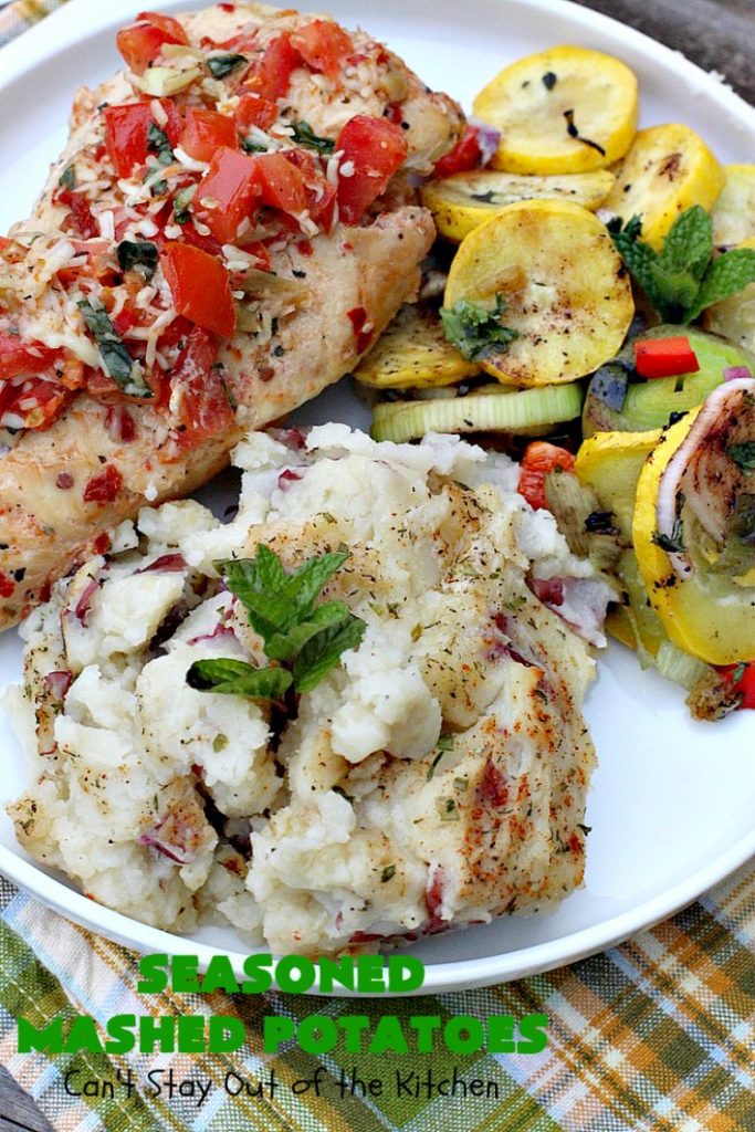 Seasoned Mashed Potatoes | Can't Stay Out of the Kitchen | this easy & delicious #sidedish is one of our favorite ways to enjoy #potatoes. The seasonings dress up #RedPotatoes in a fantastic way. Terrific for #holiday, company or family menus. #SeasonedMashedPotatoes #GlutenFree #MashedPotatoes #casserole #GlutenFreeSideDish #HolidaySideDish #EasterSideDish
