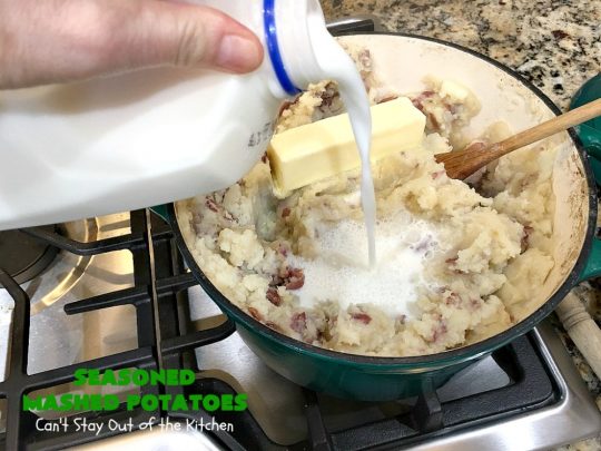 Seasoned Mashed Potatoes | Can't Stay Out of the Kitchen | this easy & delicious #sidedish is one of our favorite ways to enjoy #potatoes. The seasonings dress up #RedPotatoes in a fantastic way. Terrific for #holiday, company or family menus. #SeasonedMashedPotatoes #GlutenFree #MashedPotatoes #casserole #GlutenFreeSideDish #HolidaySideDish #EasterSideDish