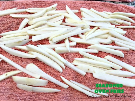 Seasoned Oven Fries | Can't Stay Out of the Kitchen | My version of #FrenchFries can't be beat! These are delicately seasoned as well as #healthy, #LowCalorie, #Vegan & #GlutenFree. They make a terrific #SideDish without overwhelming the palate like some dishes do. So delicious and go with just about any meat entree. #potatoes #holiday #HolidaySideDish #SeasonedOvenFries