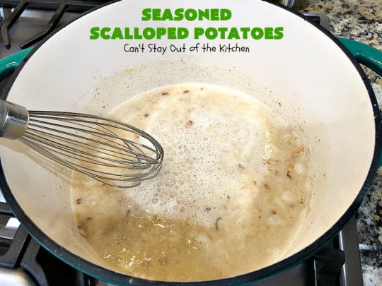 Seasoned Scalloped Potatoes | Can't Stay Out of the Kitchen | these heavenly scalloped #potatoes are absolutely mouthwatering. Terrific for #holiday menus like #Thanksgiving or #Christmas too. This version is #glutenfree, but you can use regular flour as well. #vegetable #casserole #potatocasserole #holidaycasserole #scallopedpotatoes