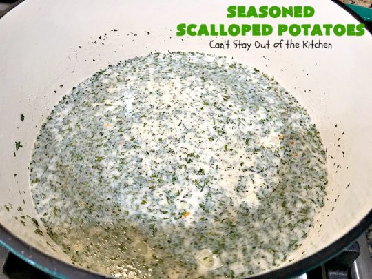 Seasoned Scalloped Potatoes | Can't Stay Out of the Kitchen | these heavenly scalloped #potatoes are absolutely mouthwatering. Terrific for #holiday menus like #Thanksgiving or #Christmas too. This version is #glutenfree, but you can use regular flour as well. #vegetable #casserole #potatocasserole #holidaycasserole #scallopedpotatoes