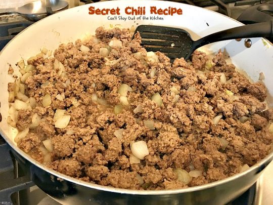 Secret Chili Recipe | Can't Stay Out of the Kitchen | you'll love this family favorite prize-winning #chili with 3 kinds of peppers. #crockpot #beef #kidneybeans #glutenfree