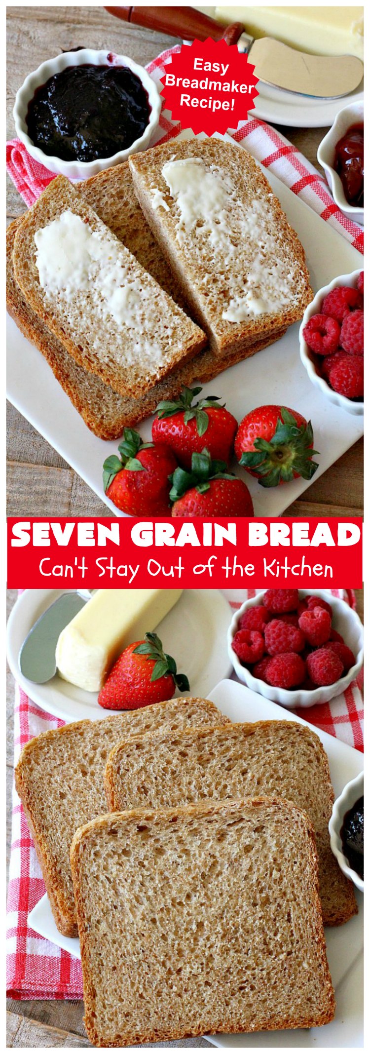 Seven Grain Bread | Can't Stay Out of the Kitchen | this delicious home-baked #bread is perfect for either #breakfast or dinner. It's also incredibly easy since it's made in the #breadmaker. This #recipe uses #VitalWheatGluten so it's light and fluffy. #SevenGrainCereal #SevenGrainBread
