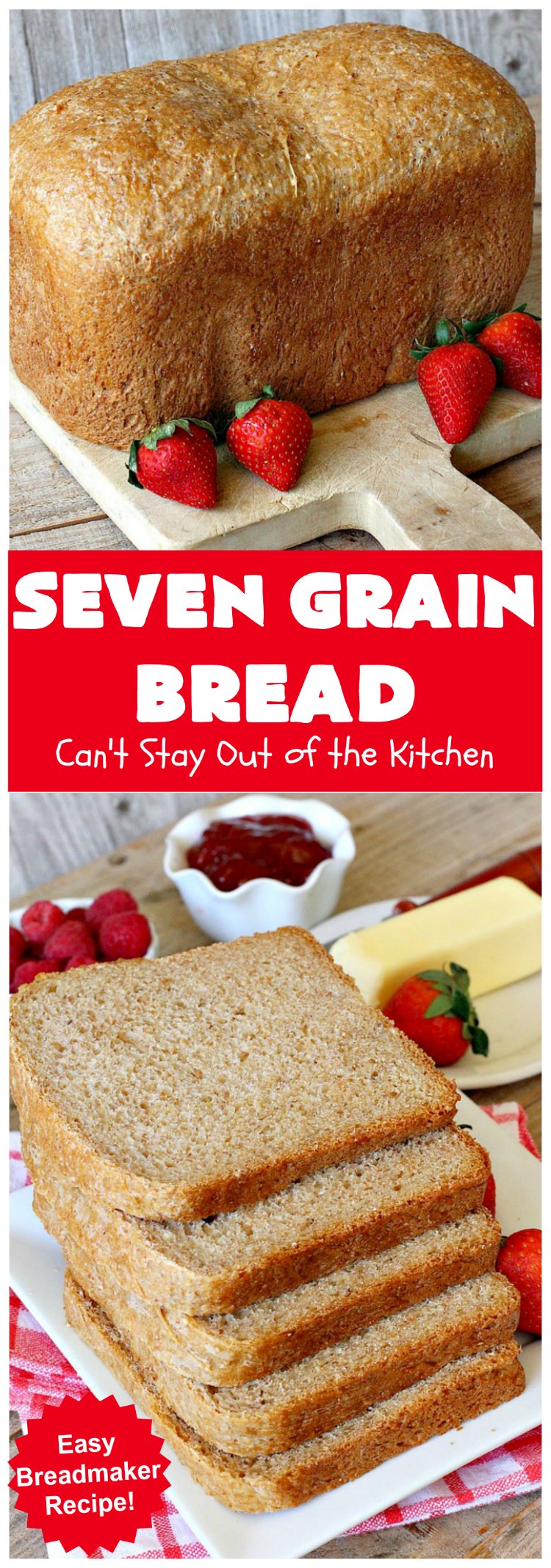 Seven Grain Bread | Can't Stay Out of the Kitchen | this delicious home-baked #bread is perfect for either #breakfast or dinner. It's also incredibly easy since it's made in the #breadmaker. This #recipe uses #VitalWheatGluten so it's light and fluffy. #SevenGrainCereal #SevenGrainBread